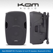 Kam RZ12AP V3, 800W 12" Portable PA Speaker With Bluetooth & Wireless Mics