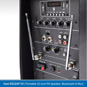 Kam RZ12AP V3, 800W 12" Portable PA Speaker With Bluetooth & Wireless Mics