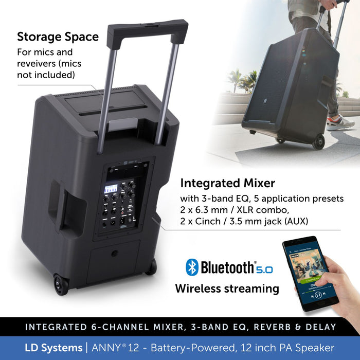 LD Systems ANNY® 12 BPH - Portable 12 inch Battery-Powered Bluetooth PA Speaker - 1 × Headset Mic (incl. bodypack)