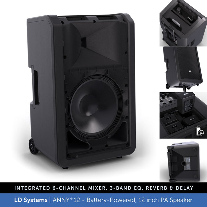 LD Systems ANNY® 12 BPH - Portable 12 inch Battery-Powered Bluetooth PA Speaker - 1 × Headset Mic (incl. bodypack)