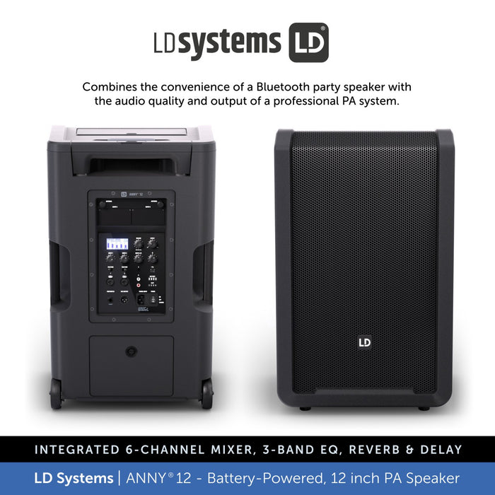 LD Systems ANNY® 12 BPH - Portable 12 inch Battery-Powered Bluetooth PA Speaker - 1 × Headset Mic (incl. bodypack)