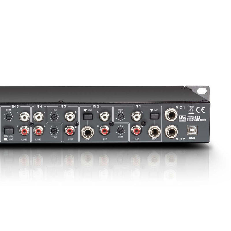 LD Systems ZONE 622 2-Zone 19" 1U Rack Mixer