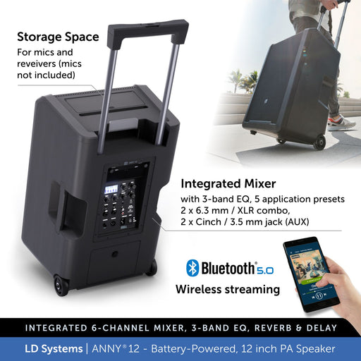 LD Systems ANNY® 12 - Portable 12 inch Battery-Powered Bluetooth PA Speaker