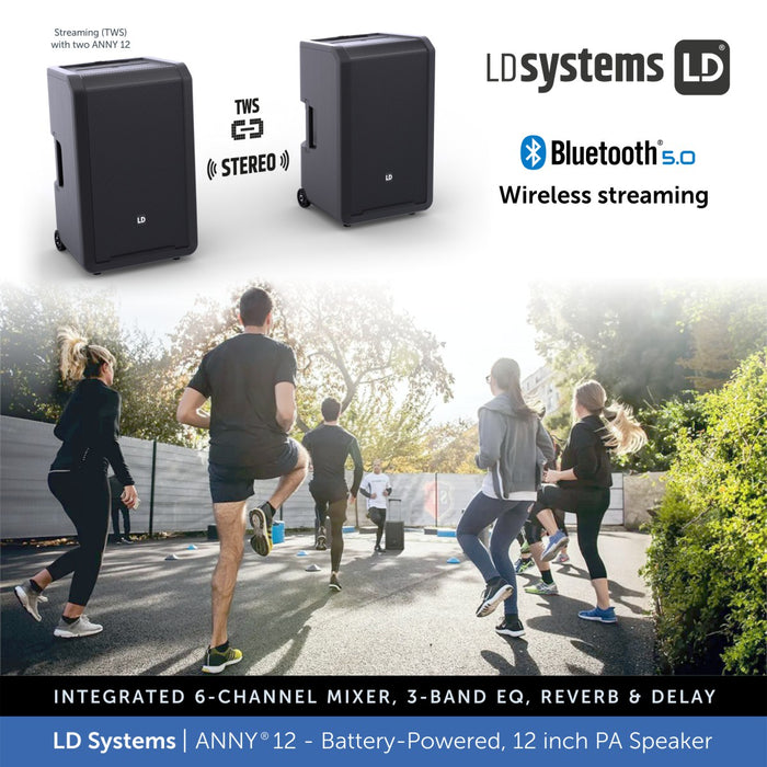 LD Systems ANNY® 12 BPH - Portable 12 inch Battery-Powered Bluetooth PA Speaker - 2 × Headset Mic's (incl. bodypacks)