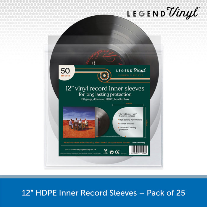 Legend Vinyl 12″ HDPE Inner Record Sleeves, 25 Pack