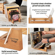 Legend Vinyl LP Record Display Shelf - Vintage Oak with Acrylic Ends Specs
