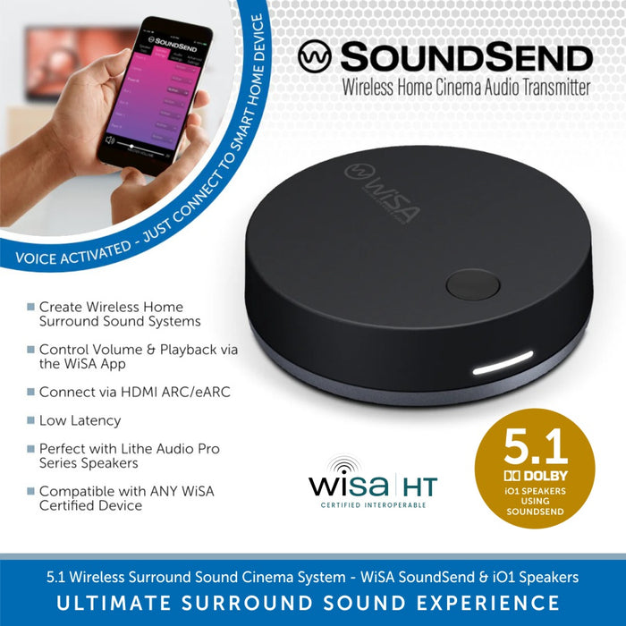 Lithe Audio 5.1 Wireless Surround Sound Cinema System - WiSA SoundSend & iO1 Speakers