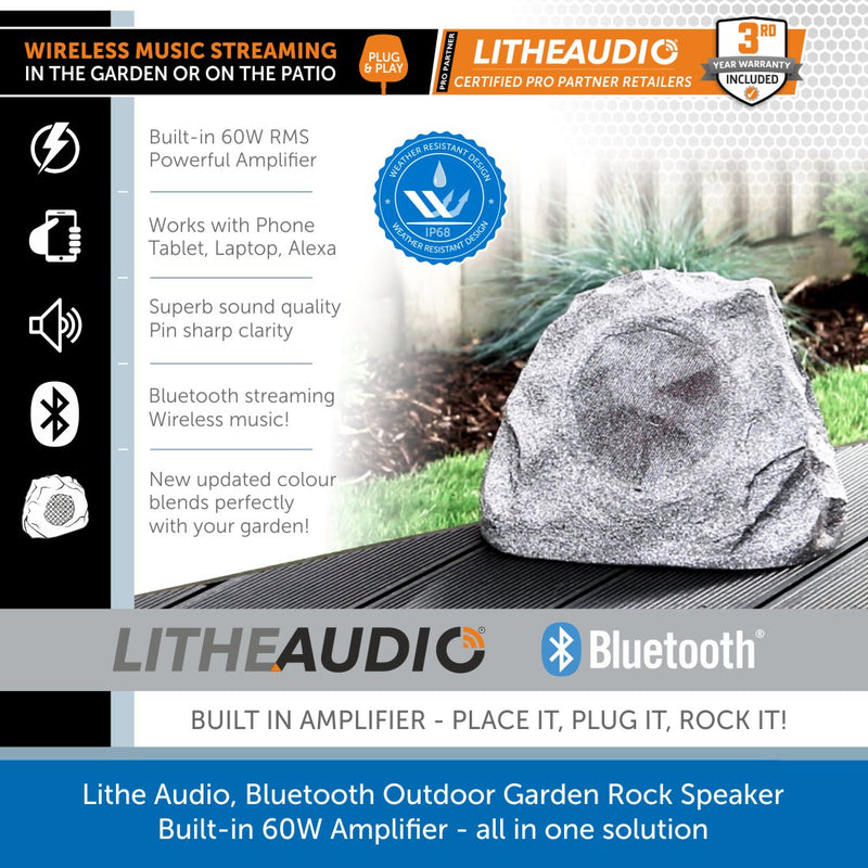Lithe Audio, Garden Rock Speaker Bluetooth and Built in 60W Amplifier