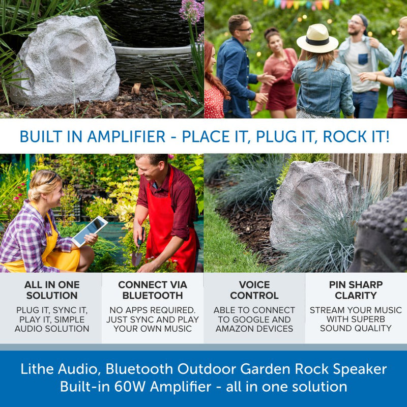 Lithe Audio, Garden Rock Speaker Bluetooth and Built in 60W Amplifier