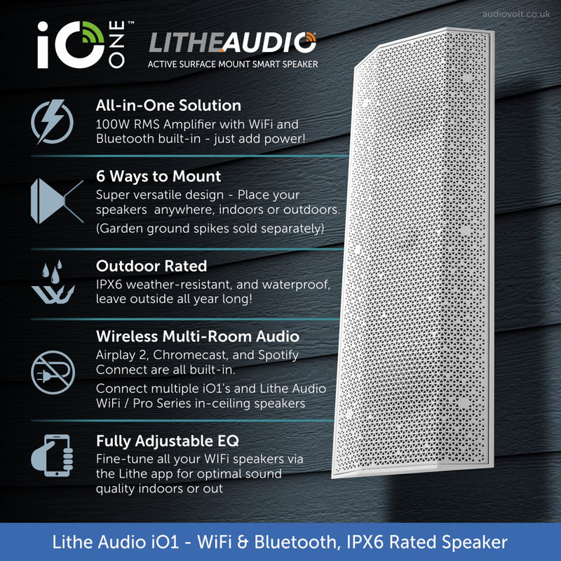 Lithe Audio iO1 Wireless Indoor / Outdoor Waterproof Speaker | WiFi, Bluetooth, AirPlay, Chromecast Built-in
