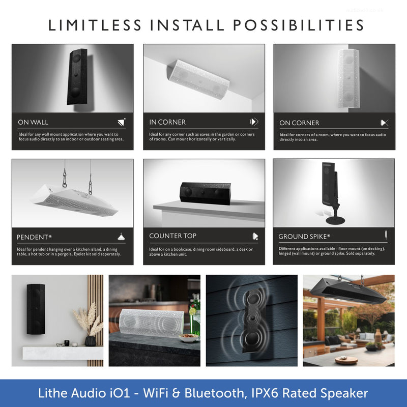 Lithe Audio iO1 Wireless Indoor / Outdoor Waterproof Speaker | WiFi, Bluetooth, AirPlay, Chromecast Built-in