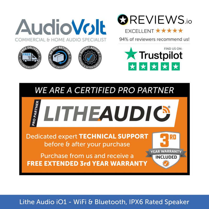 Lithe Audio iO1 Wireless Indoor / Outdoor Waterproof Speaker | WiFi, Bluetooth, AirPlay, Chromecast Built-in