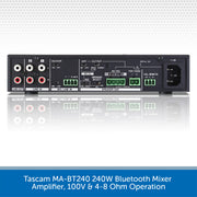 Tascam MA-BT240 240W Bluetooth Mixer Amplifier, 100V & 4-8 Ohm Operation