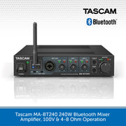 Tascam MA-BT240 240W Bluetooth Mixer Amplifier, 100V & 4-8 Ohm Operation