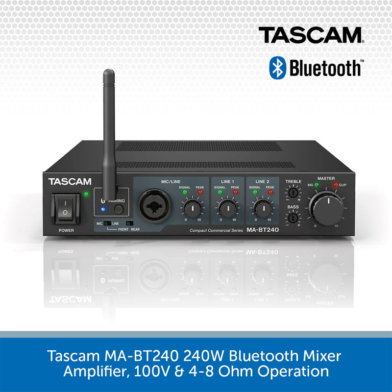 Tascam MA-BT240 240W Bluetooth Mixer Amplifier, 100V & 4-8 Ohm Operation