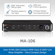 Inter-M MA-106 Compact 60W Class-D 100V Line Mixer Amplifier - Ultra Compact Design
