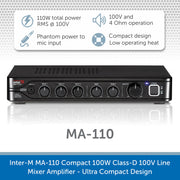 Inter-M MA-110 Compact 100W Class-D 100V Line Mixer Amplifier - Ultra Compact Design
