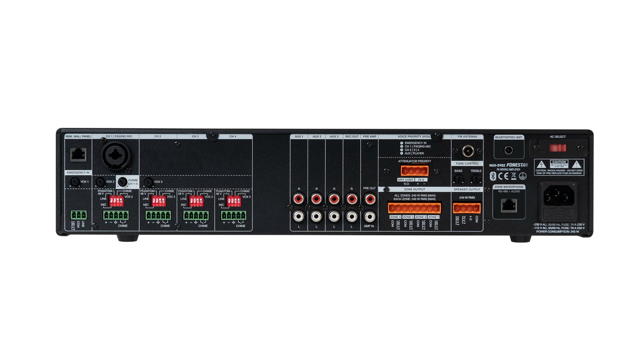 Fonestar MAX-240Z 4-Zone 240W Mixer Amplifier with FM & USB Media Player