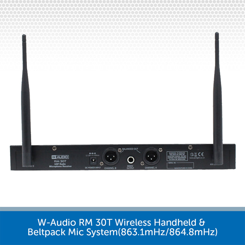 W-Audio RM 30T Wireless Handheld & Beltpack Mic System(863.1mHz/864.8mHz)