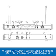 W-Audio DTM 600 UHF Wireless Lavalier Lapel & Neckband Microphone System (606.0mHz-614.0mHz)