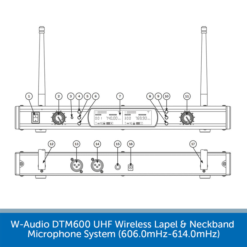 W-Audio DTM 600 UHF Wireless Lavalier Lapel & Neckband Microphone System (606.0mHz-614.0mHz)