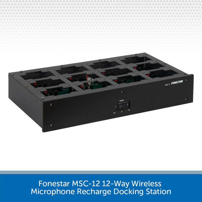 Fonestar MSC-12 12-way wireless microphone recharge docking station on a white background