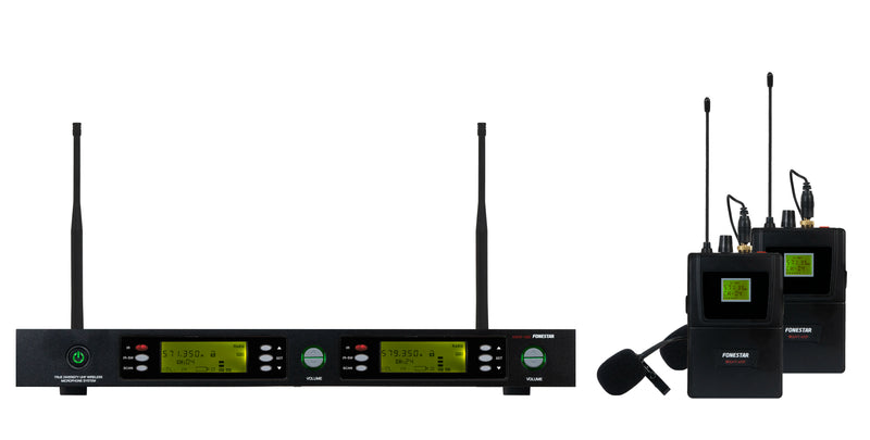 Fonestar MSH-892-631 Dual UHF Wireless Lavalier Mic System with Rechargeable Beltpacks (631-645 MHz)