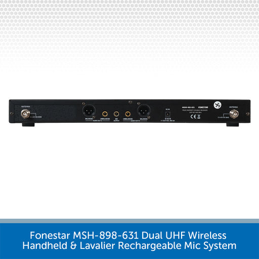 Fonestar MSH-898-631 Dual UHF Wireless Handheld & Lavalier Rechargeable Mic System on a white background