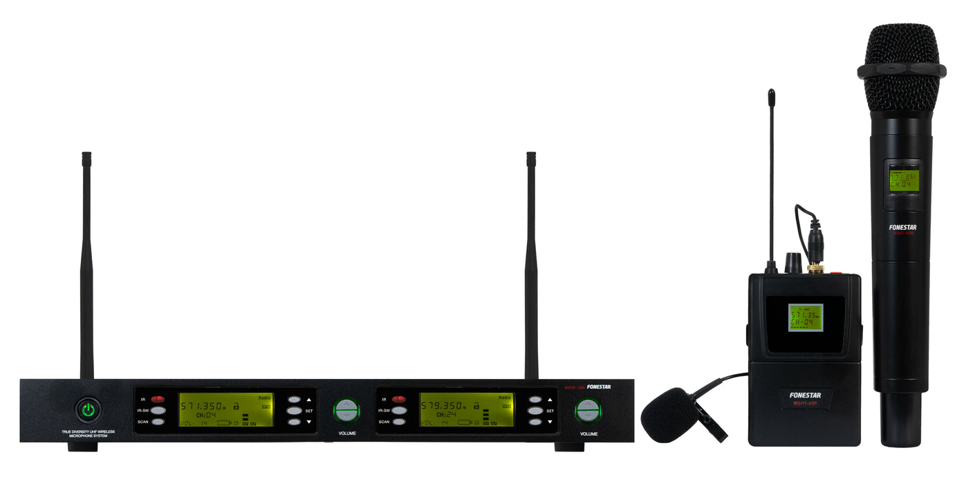 Fonestar MSH-898-631 Dual UHF Wireless Handheld & Lavalier Rechargeable Mic System (631-645 MHz)