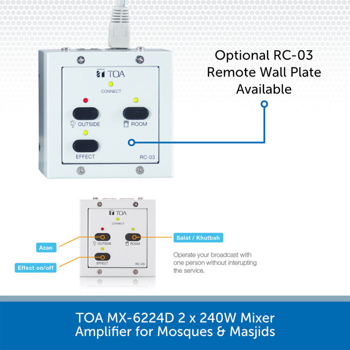 TOA MX-6224D 2 x 240W Mixer Amplifier for Mosques & Masjids