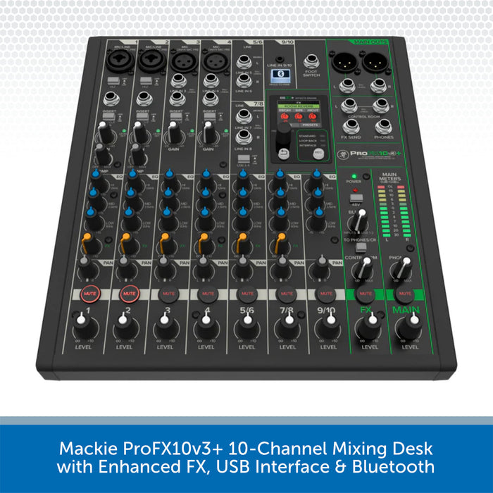 Mackie ProFX10v3+ 10-Channel Mixing Desk with Enhanced FX, USB Interface & Bluetooth
