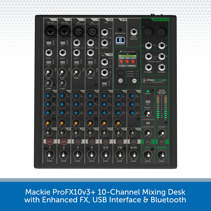 Mackie ProFX10v3+ 10-Channel Mixing Desk with Enhanced FX, USB Interface & Bluetooth
