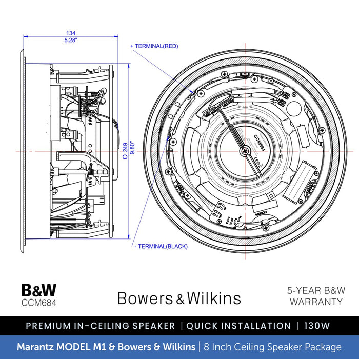 Marantz MODEL M1 & 2 x Bowers & Wilkins CCM684 8" Ceiling Speaker Package
