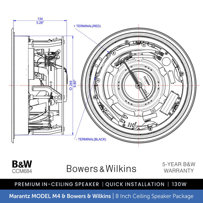 Marantz MODEL M4 & 8 x Bowers & Wilkins CCM684 8" Ceiling Speaker Package