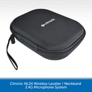 Black carrying case for Citronic wireless microphone system on a light gray background