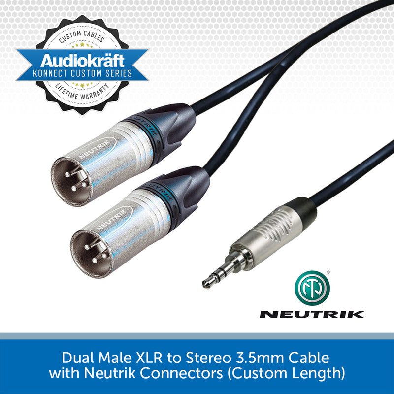 AudioKraft Konnect Custom Series | Premium Twin Male XLR - Stereo 3.5mm Cable