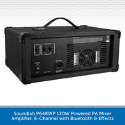 Soundlab P648WP 120W Powered PA Mixer Amplifier, 6-Channel with Bluetooth & Effects