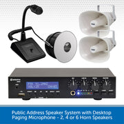 Public Address Speaker System with Desktop Paging Microphone - 2, 4 or 6 Horn Speakers
