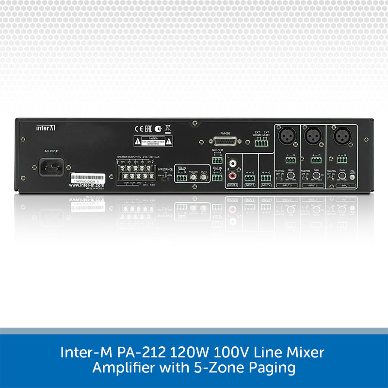 Inter-M PA-212 120W 100V Line Mixer Amplifier with 5-Zone Paging