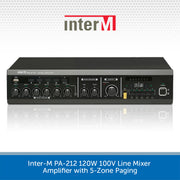 Inter-M PA-212 120W 100V Line Mixer Amplifier with 5-Zone Paging