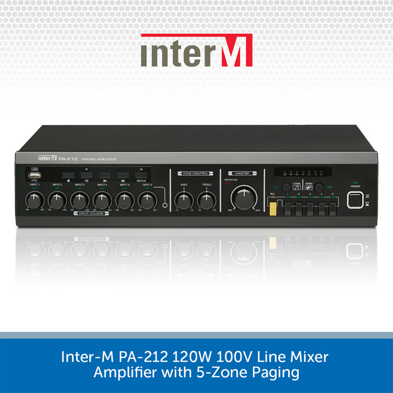 Inter-M PA-212 120W 100V Line Mixer Amplifier with 5-Zone Paging