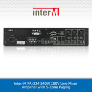 Inter-M PA-224 240W 100V Line Mixer Amplifier with 5-Zone Paging