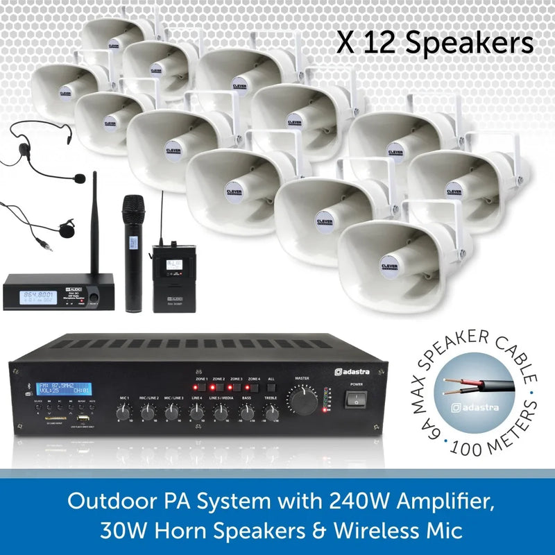 Public Address Speaker Kit with 240W Amplifier, 12 Speakers