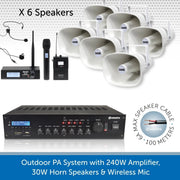 Public Address Speaker Kit with 240W Amplifier, 6 Speakers