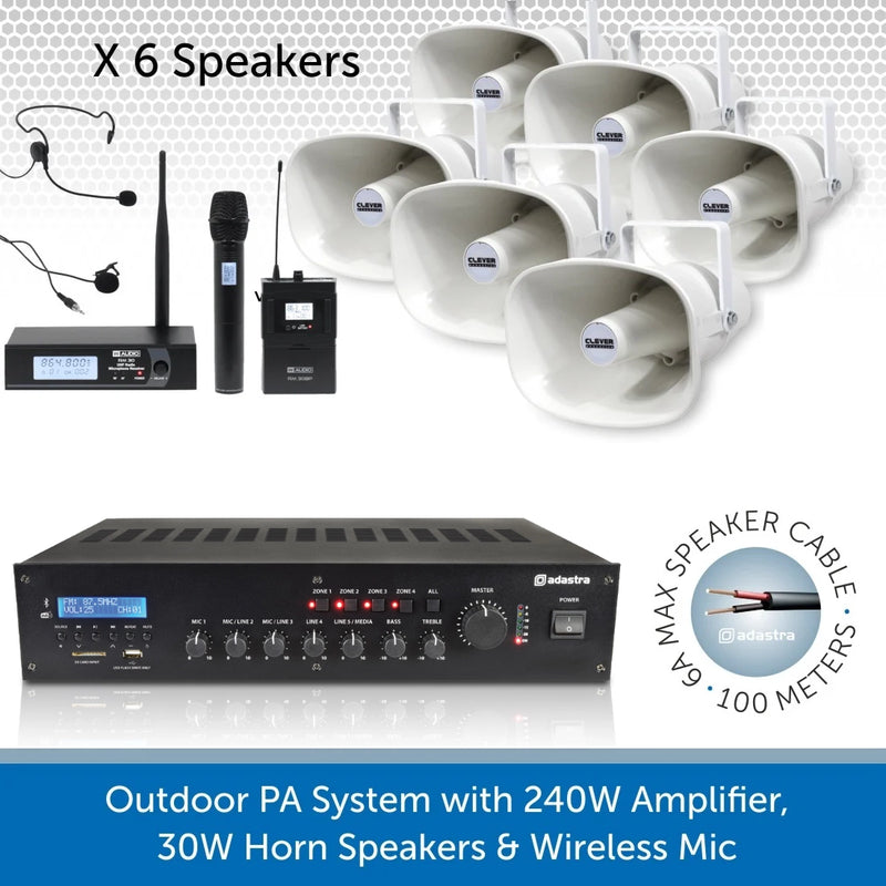 Public Address Speaker Kit with 240W Amplifier, 6 Speakers