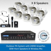 Public Address Speaker Kit with 240W Amplifier, 8 Speakers