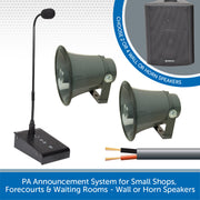 PA Announcement System for Small Shops, Forecourts & Waiting Rooms - Wall or Horn Speakers