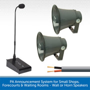 PA Announcement System for Small Shops, Forecourts & Waiting Rooms - Wall or Horn Speakers