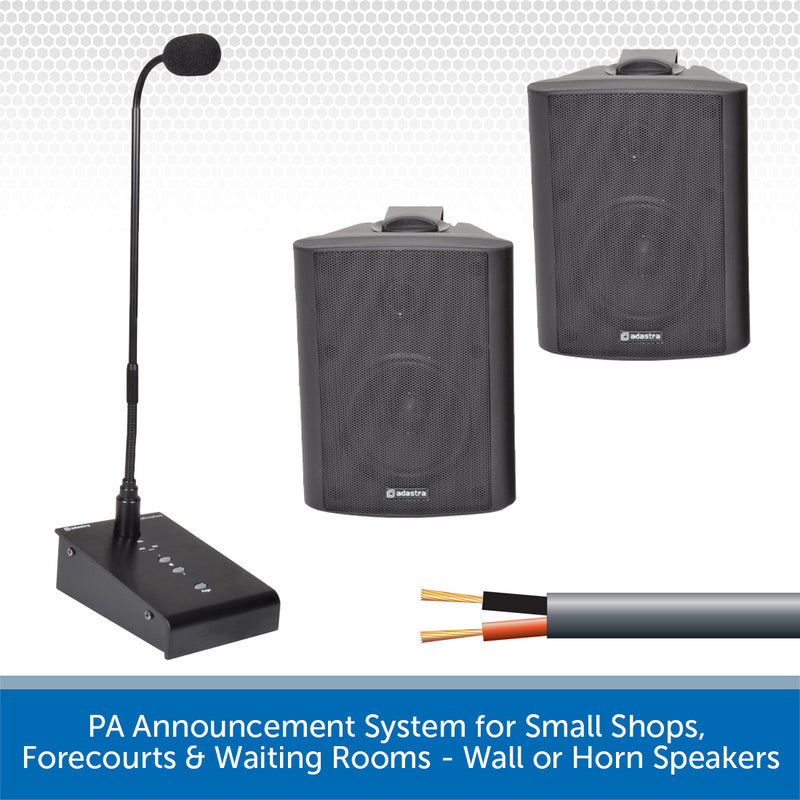 PA Announcement System for Small Shops, Forecourts & Waiting Rooms - Wall or Horn Speakers