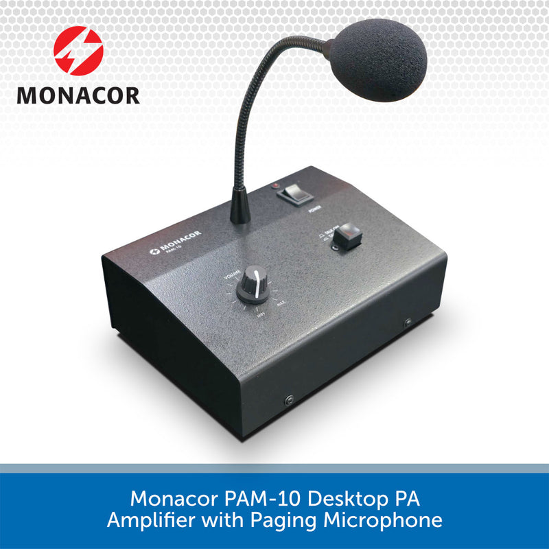 Monacor PAM-10 Desktop PA Amplifier with Paging Microphone